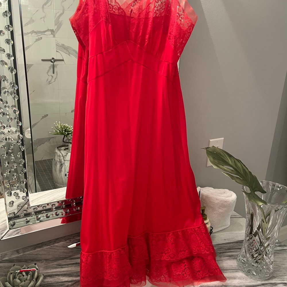 Vibrant Red Lace Trim Chemise